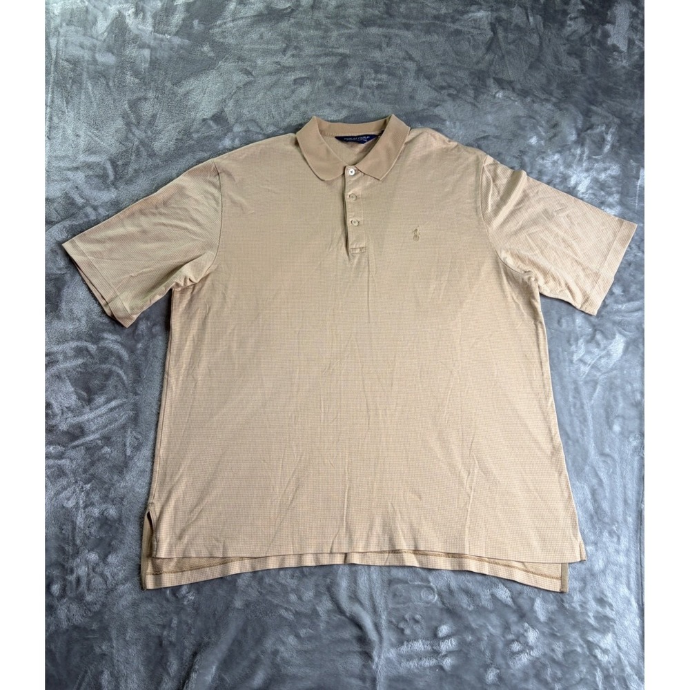 Polo Golf Ralph Lauren Men XL Tan Houndstooth Pima Cotton Shirt Short